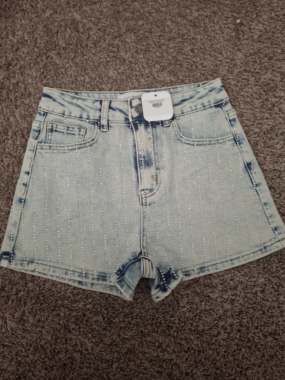 High-Waist Light Wash Rhinestone Denim Shorts - Women's